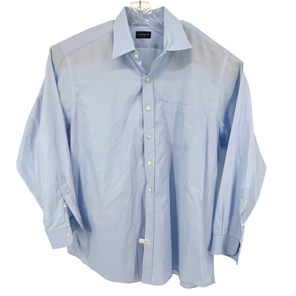 Proper Cloth Mens Shirt 17.3 34.5 Light Blue Long Sleeve Button Down Dress
